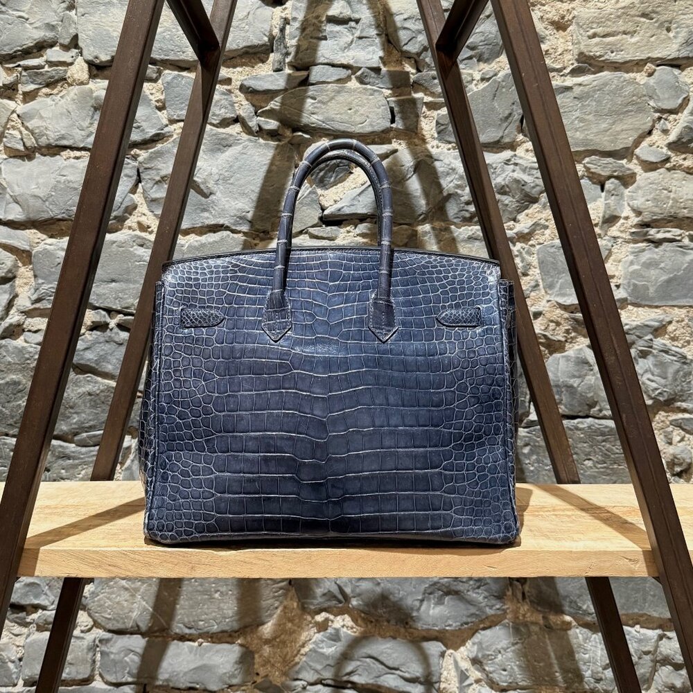 Hermès 2010 Brighton Blue Shiny Porosus Crocodile Birkin 35 Bag - Picture 8 of 16